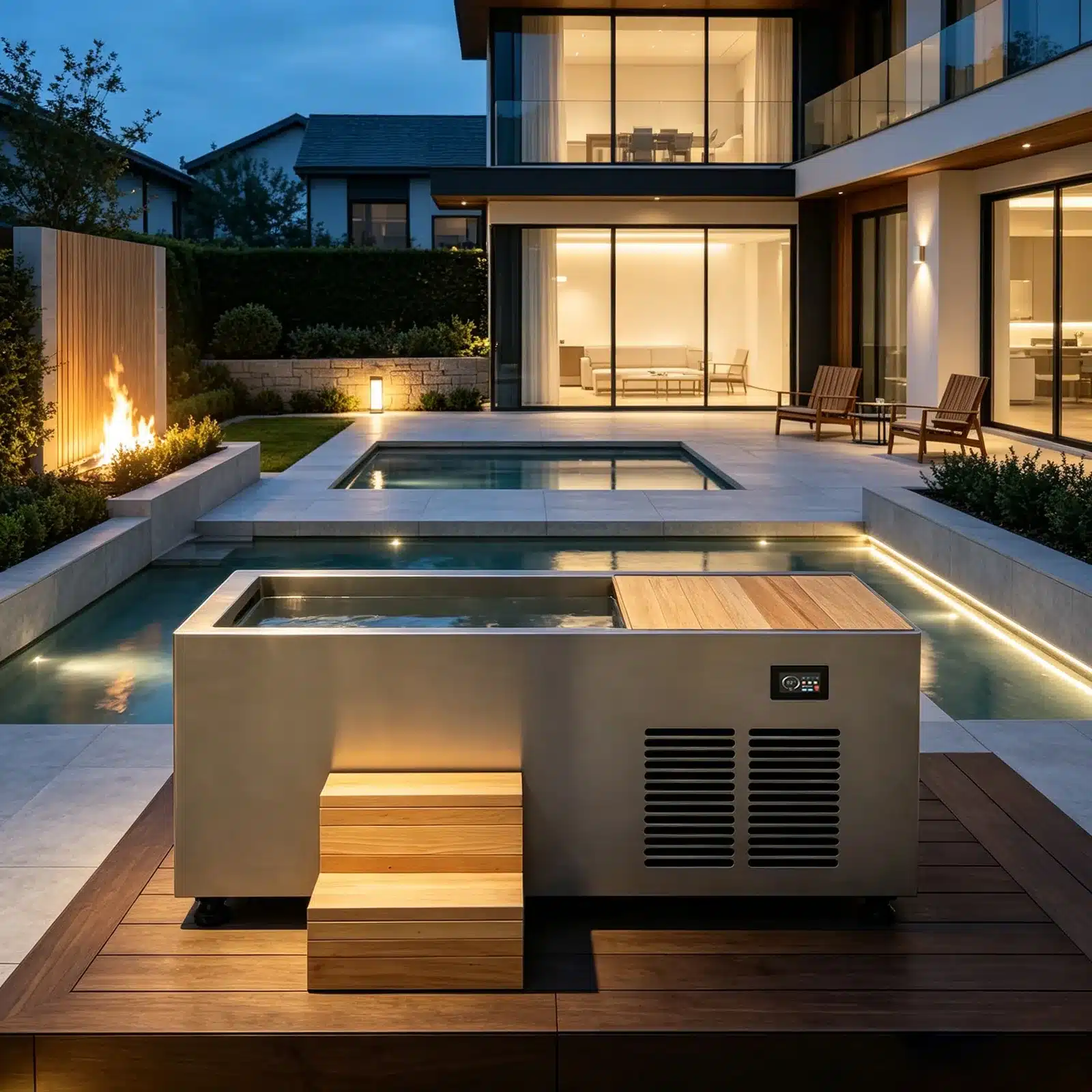 Bropool CT-24 product in an illustrative poolside evening setting