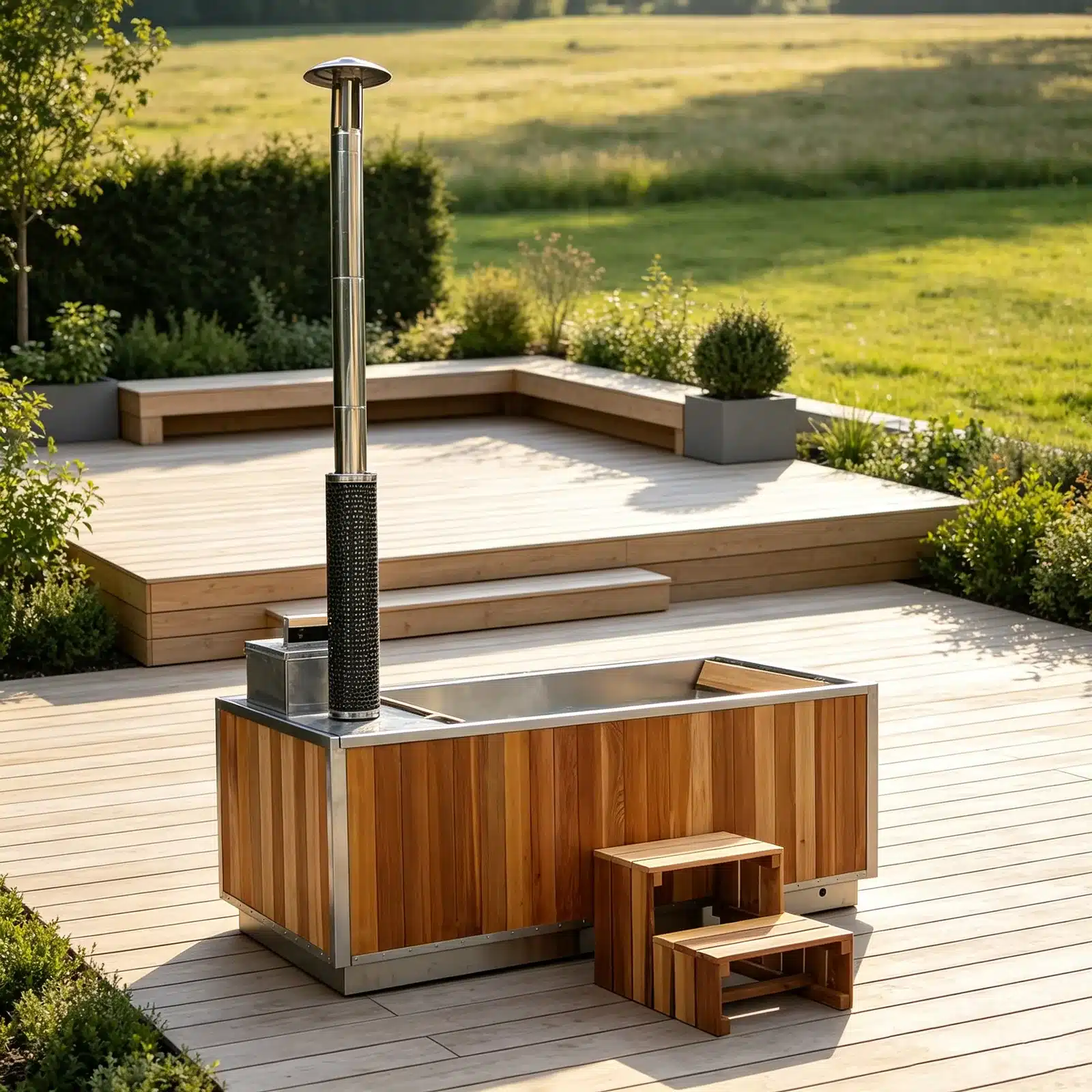 Illustrative outdoor setting for the Bropool HT-106 rectangular hot tub