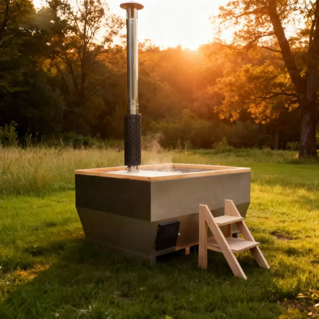 Illustrative countryside scene showing the Bropool HT-108 stainless-steel hot tub