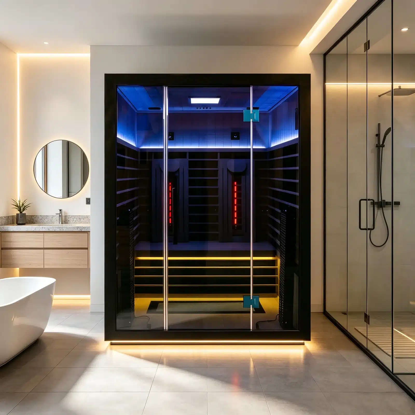 Illustrative room setting showing the complete Bropool IS-1404 sauna