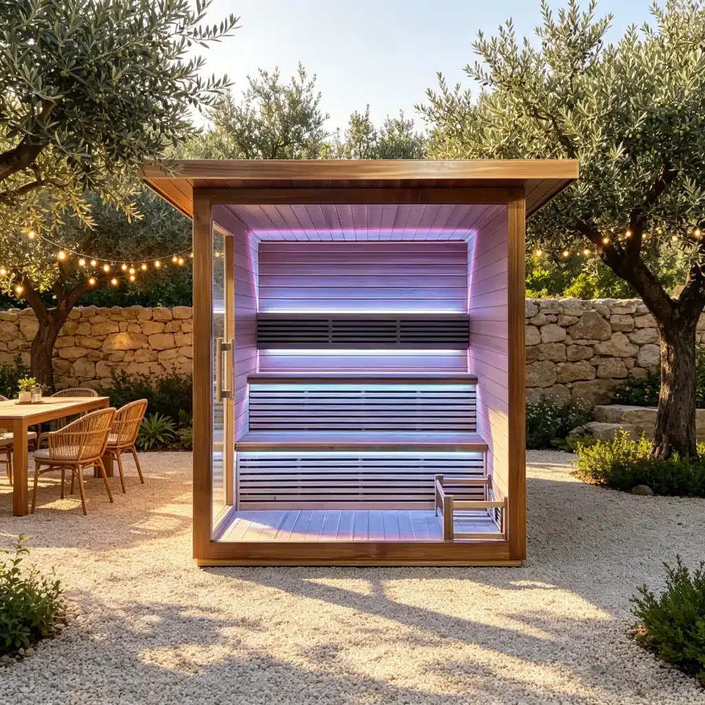 Illustrative room or outdoor setting showing the complete Bropool OS-1101 sauna
