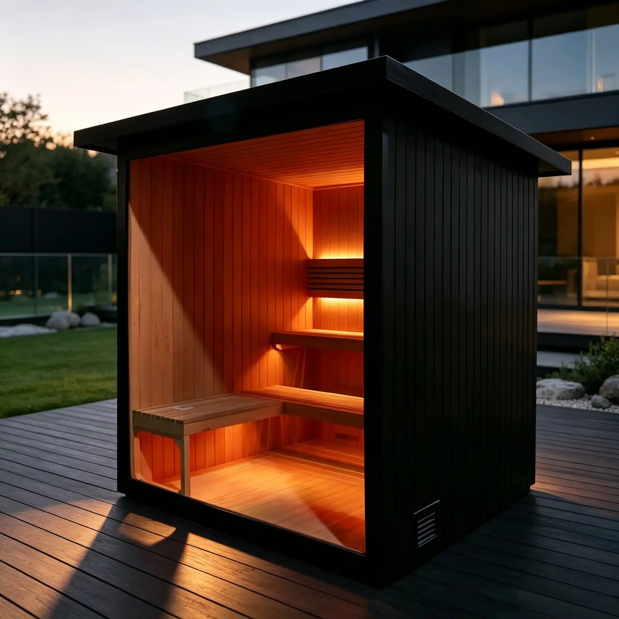 OS-1107 cube sauna concept visualization in an outdoor setting